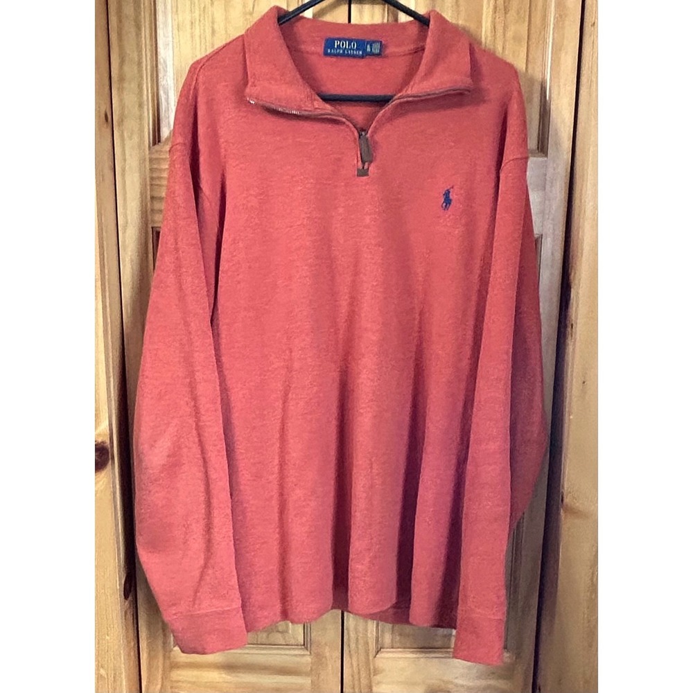Polo Ralph Lauren Quarter Zip Pullover Sweater Mens Size XL Orange Front Logo